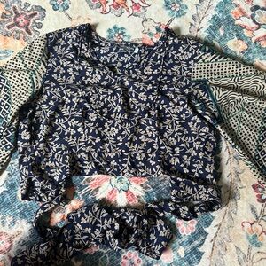 Floral Navy and Cream Blouse